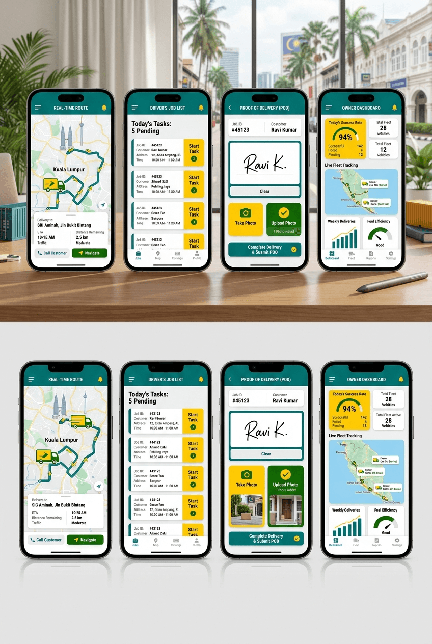 Logistics workflow mobile app mockup